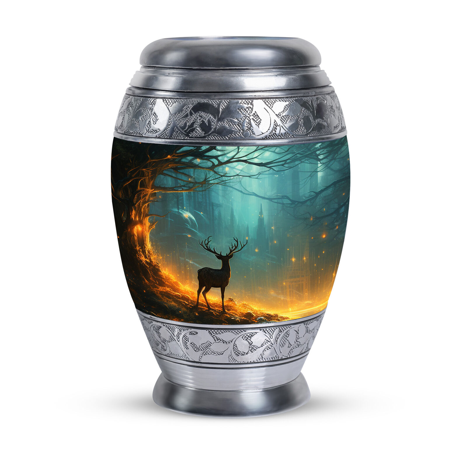 Large Urns Mystical Dear Standing In A Deep Forest With Glow (10 Inch) Large Urn