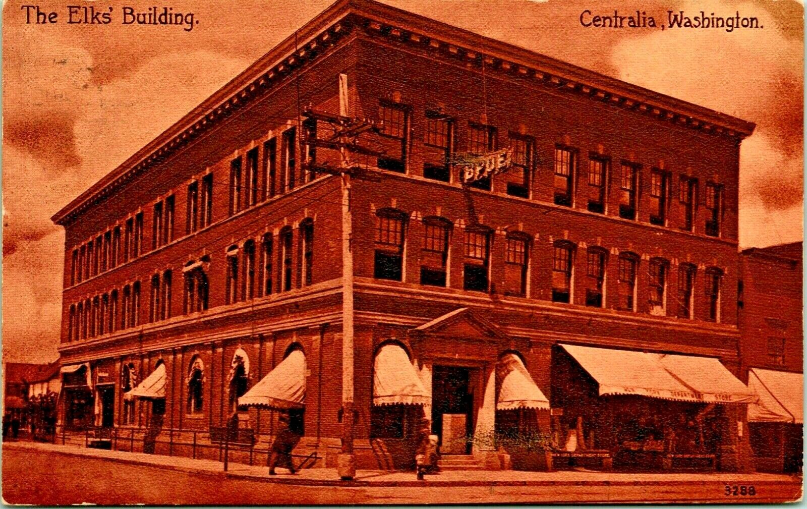 Elk\'s Building Sepia View Centralia Washington WA 1914 DB Postcard 