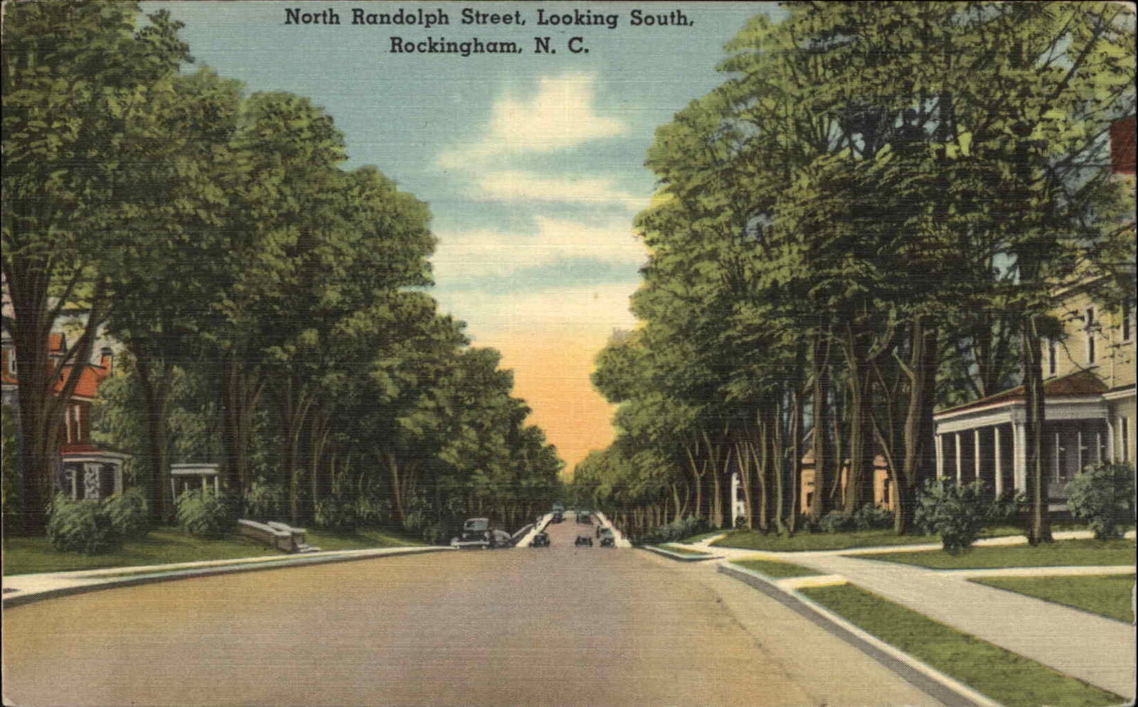 Rockingham North Carolina NC Street Scene c1940s Linen Postcard
