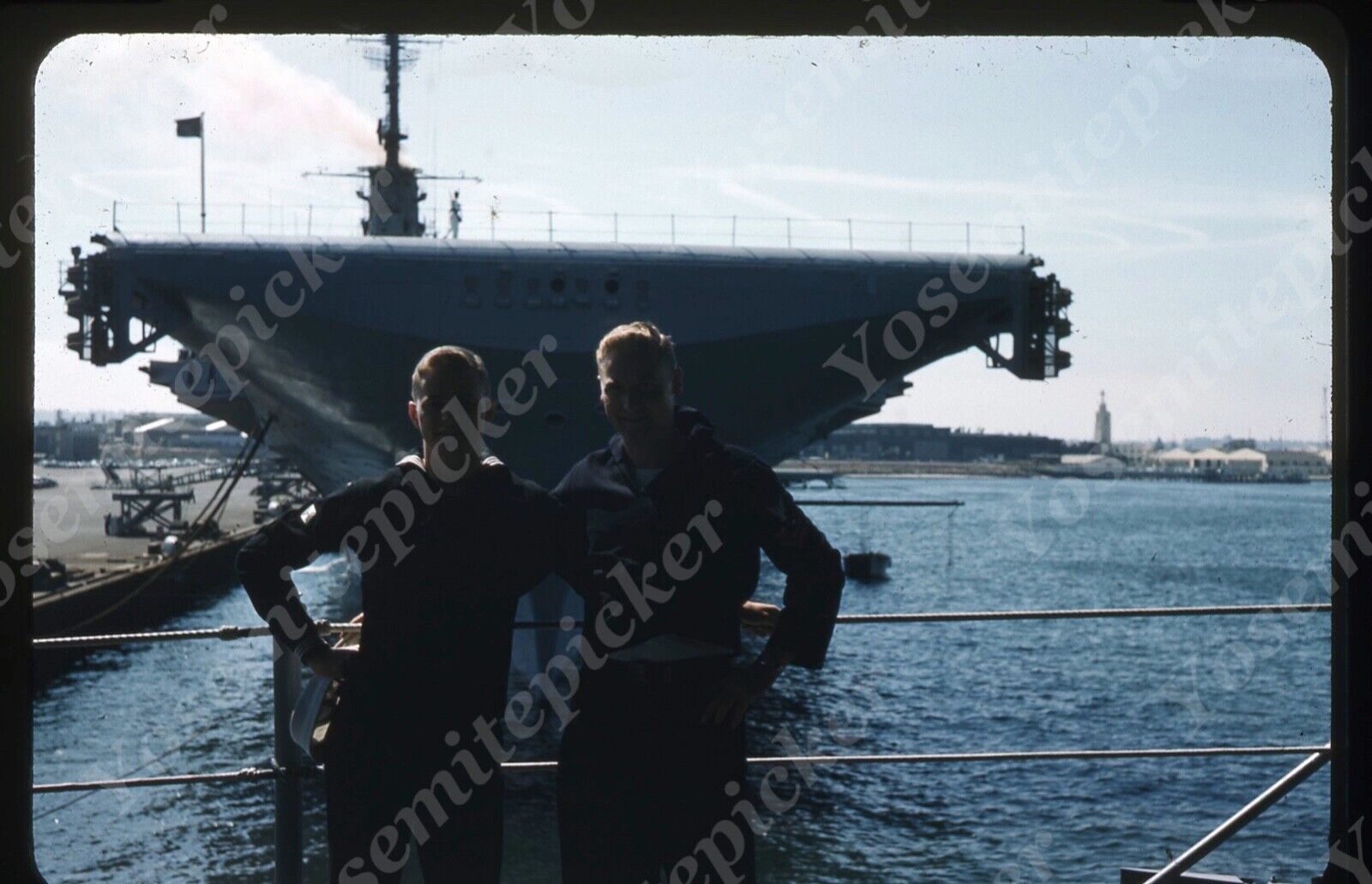 sl78  Original slide 1960’s   Military Navy ship dock harbor / Sailor 618a