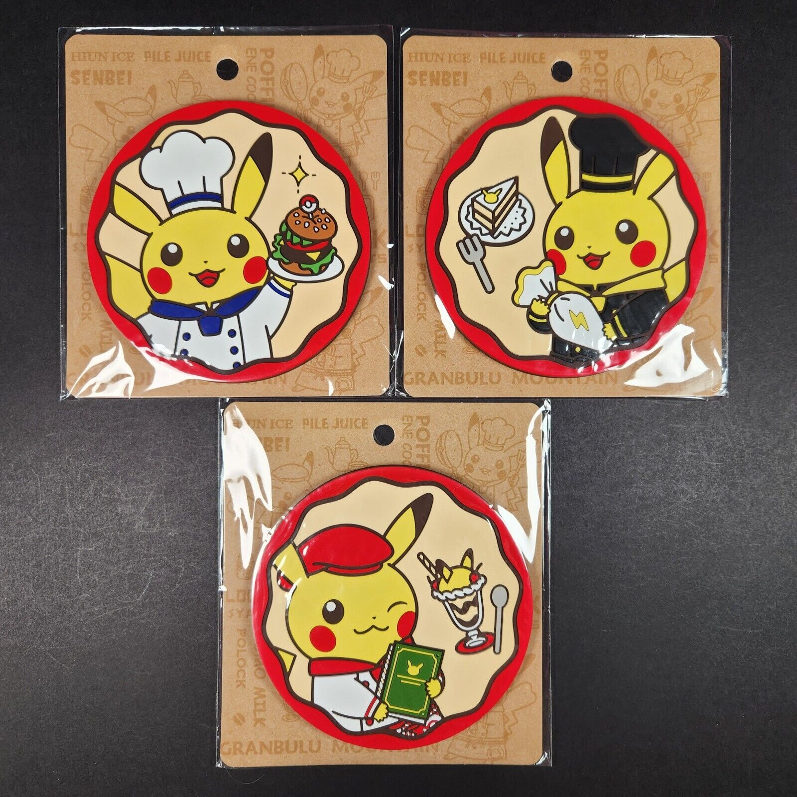 NEW Pokemon Cafe Exclusive Chef Pikachu Rubber Coasters (Set of 3) from Japan