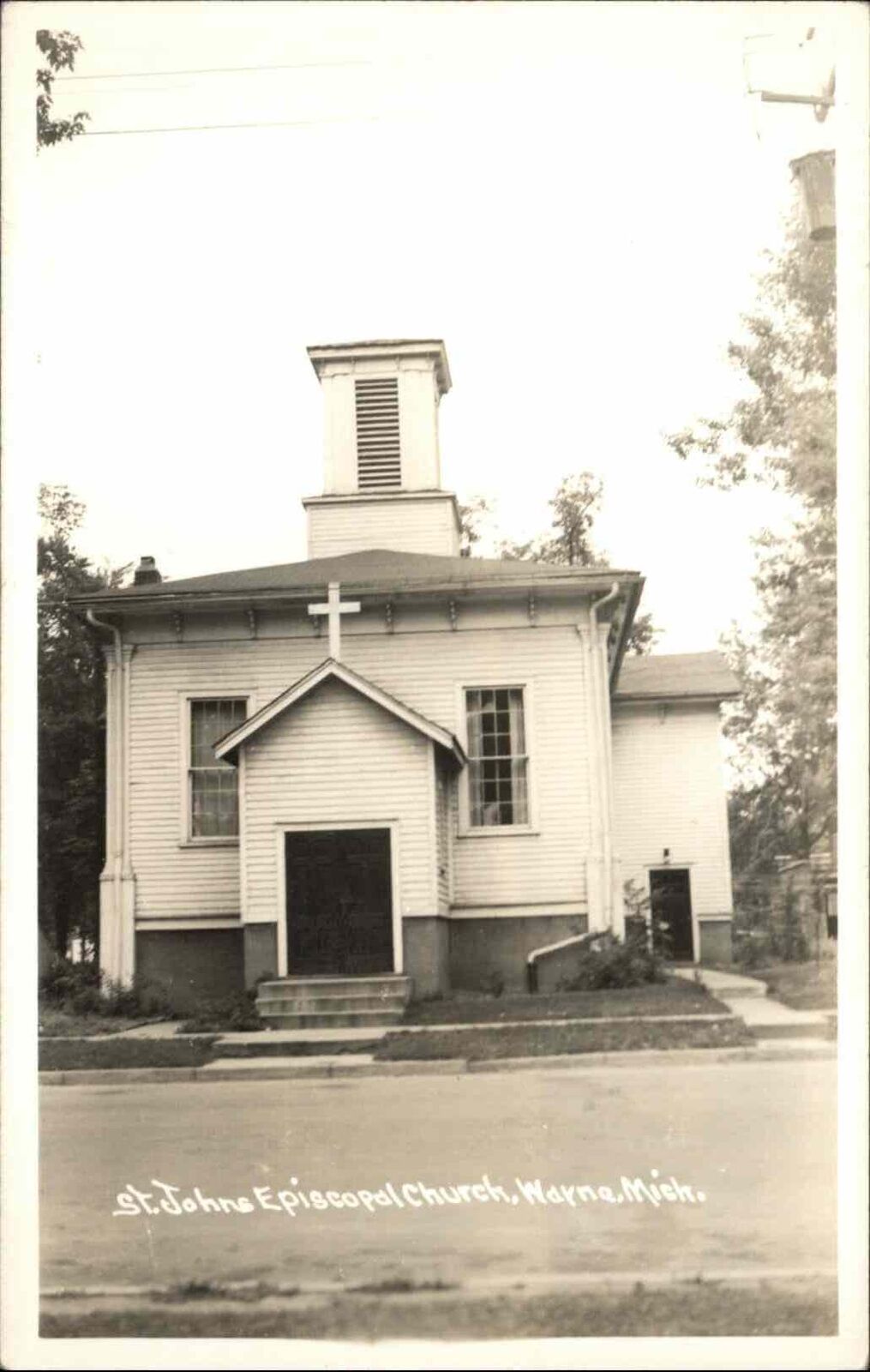 Wayne Michigan MI St Johnss Episcopal Church Real Photo Vintage Postcard