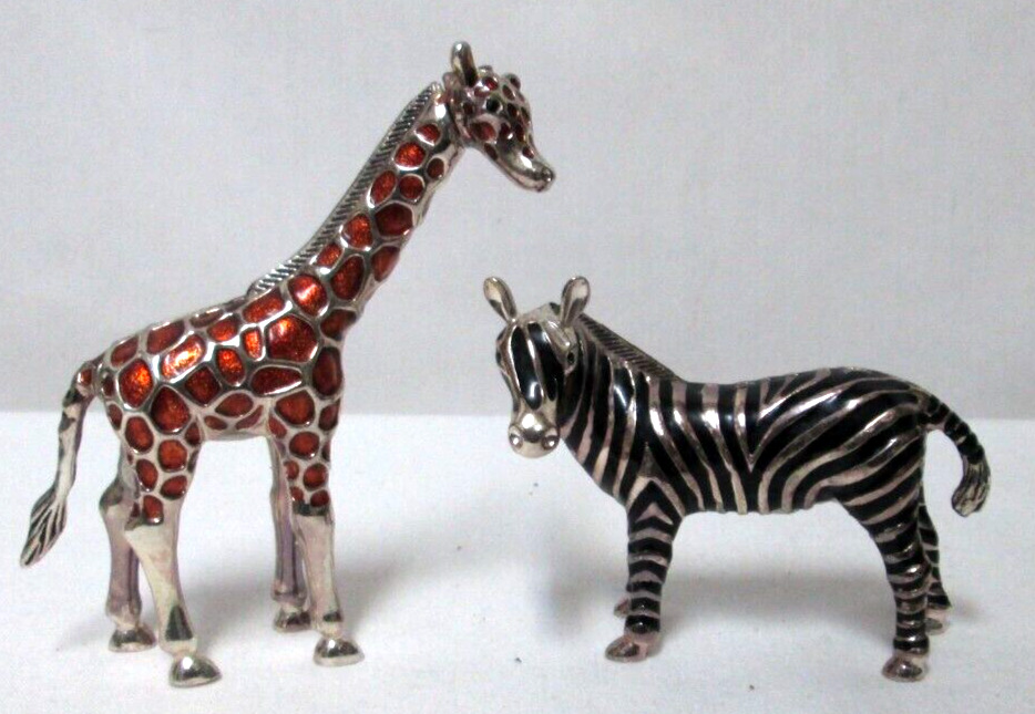Godinger metal Giraffe and Zebra Salt and Pepper Set enamel metal wild Animals