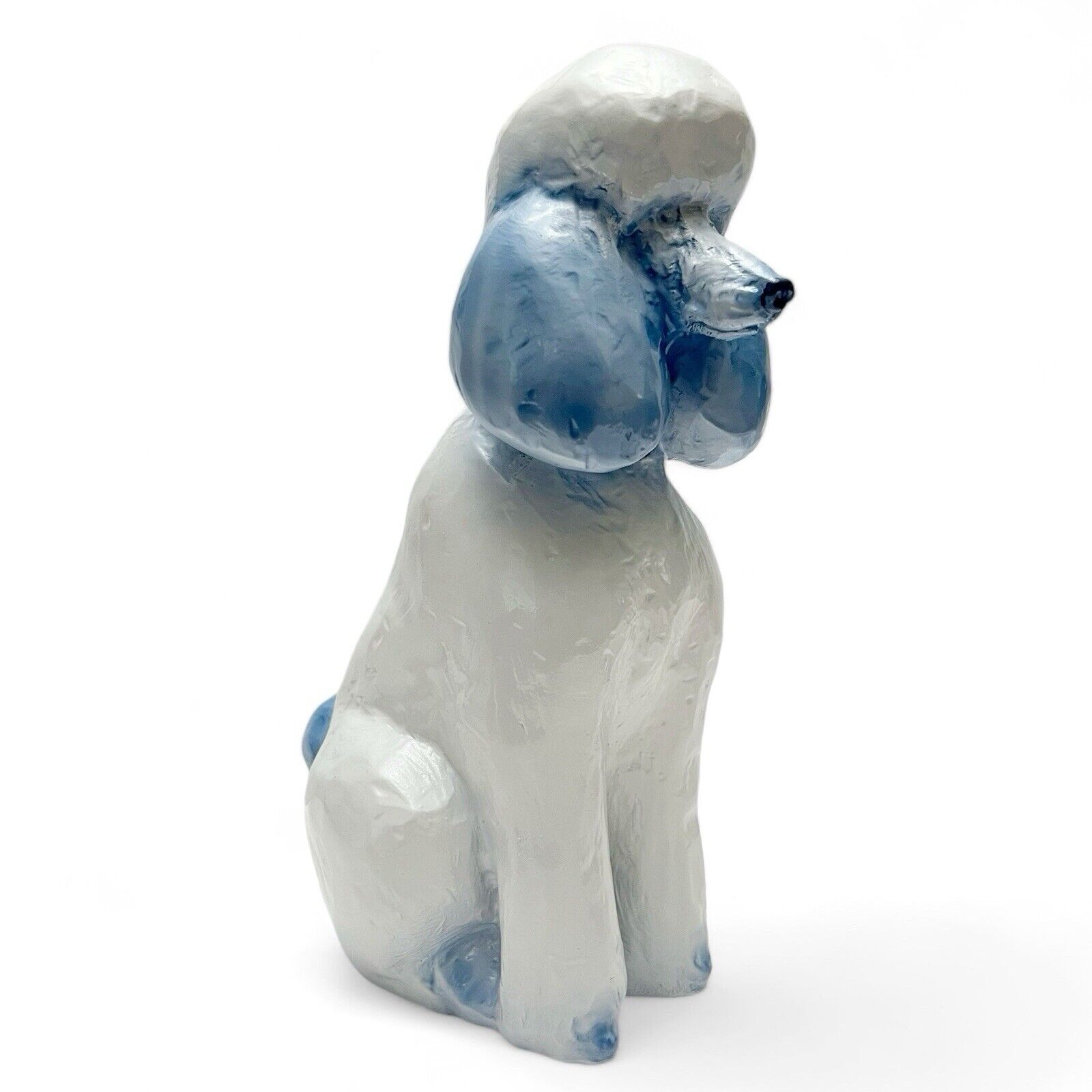 Blue & White Sitting Poodle Dog Figurine Statue Molded Resin 12”