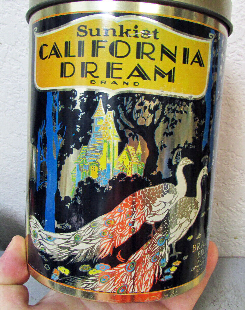vintage Sunkist California Dream brand tin (EMPTY) great Peacock graphics, decor