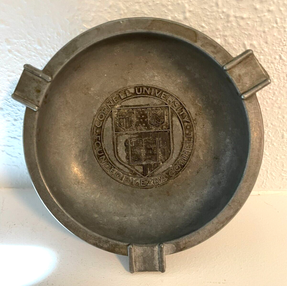 rare vintage mid-20th century cornell university metal ashtray ezra cornell 4\