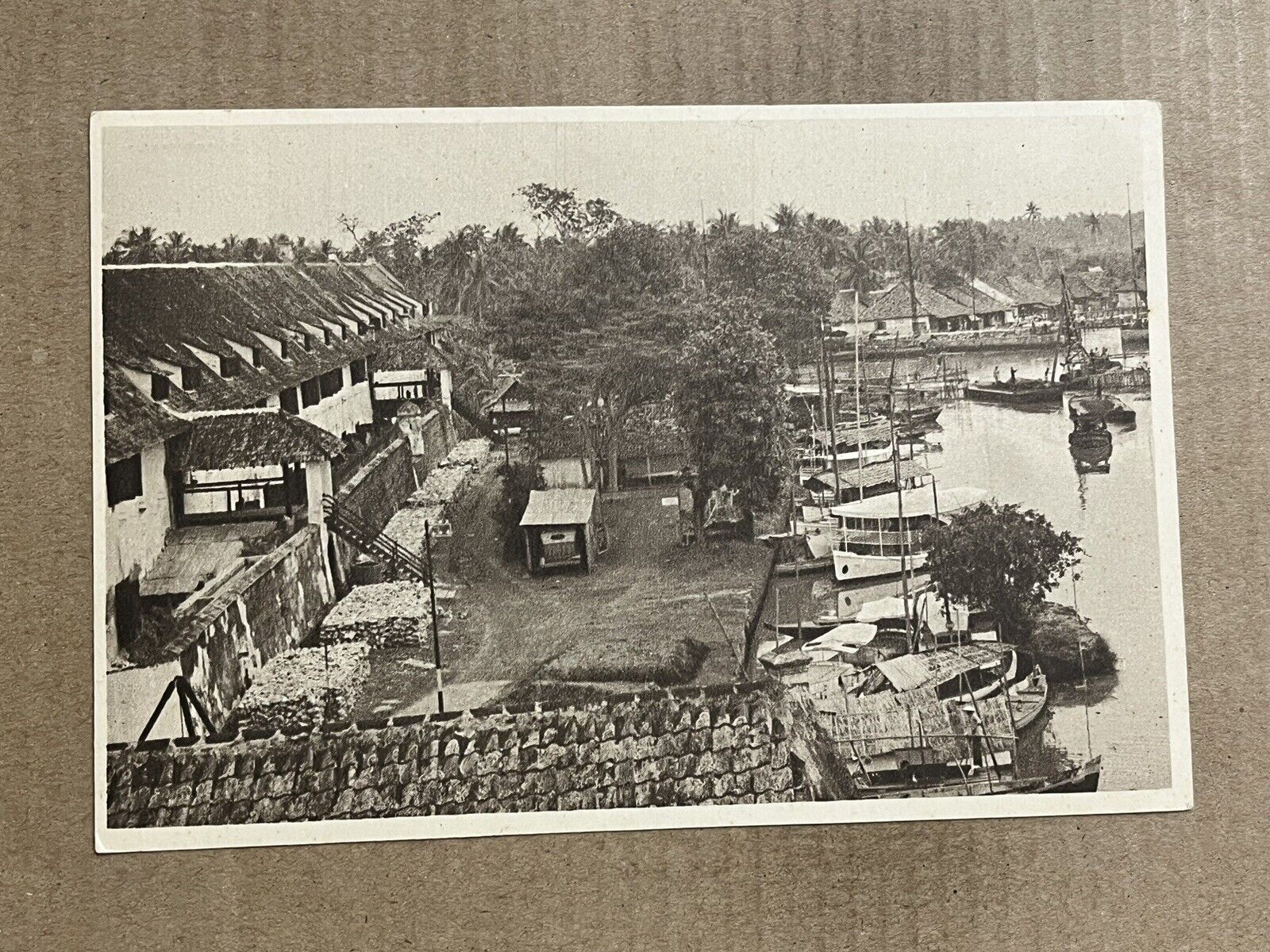 Postcard Indonesia Dutch East Indies Jakarta Fish Market Boats Harbor Vintage PC