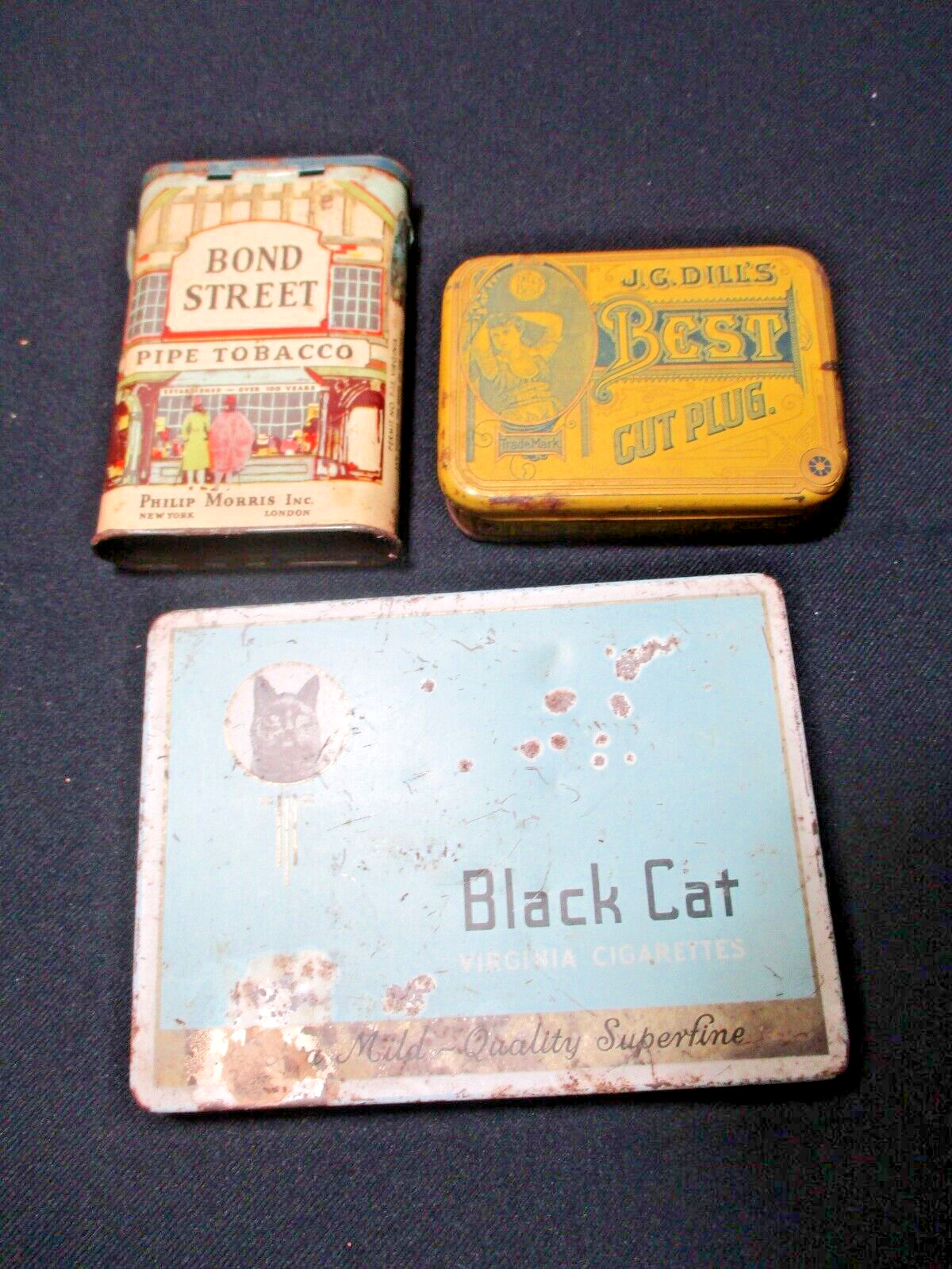 Vintage Tobacco Tin Lot JG Dill\'s Bond Street Black Cat