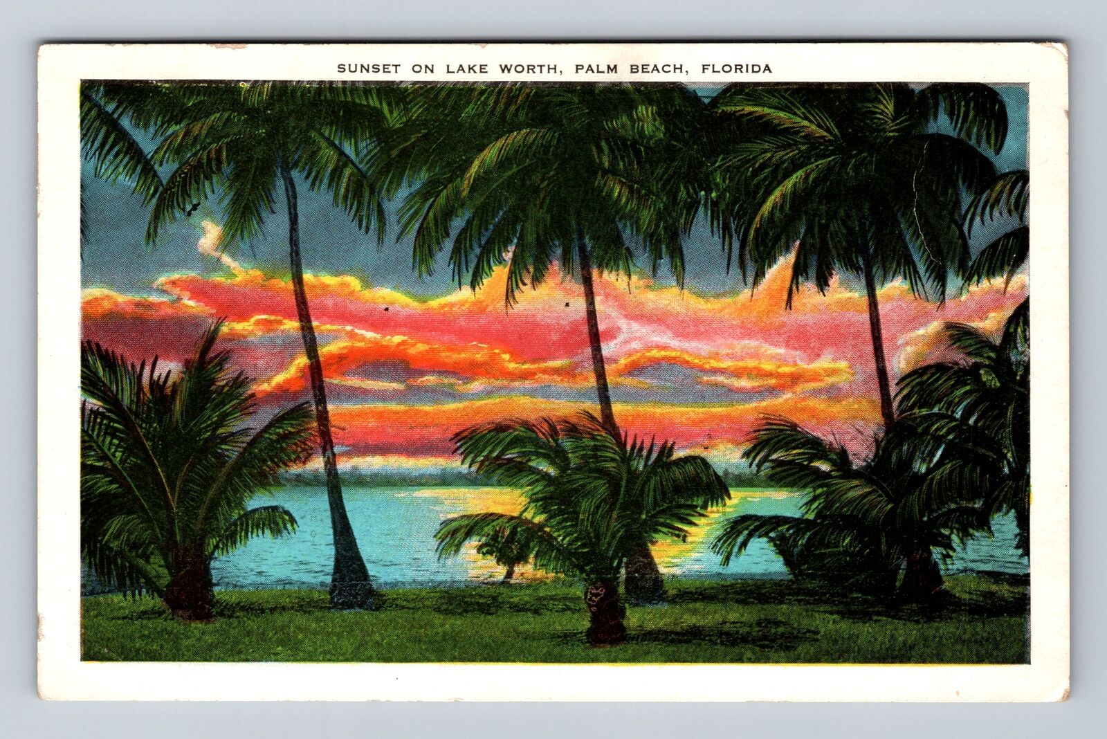 Palm Beach FL-Florida, Sunset On Lake Worth, Antique, Vintage Postcard