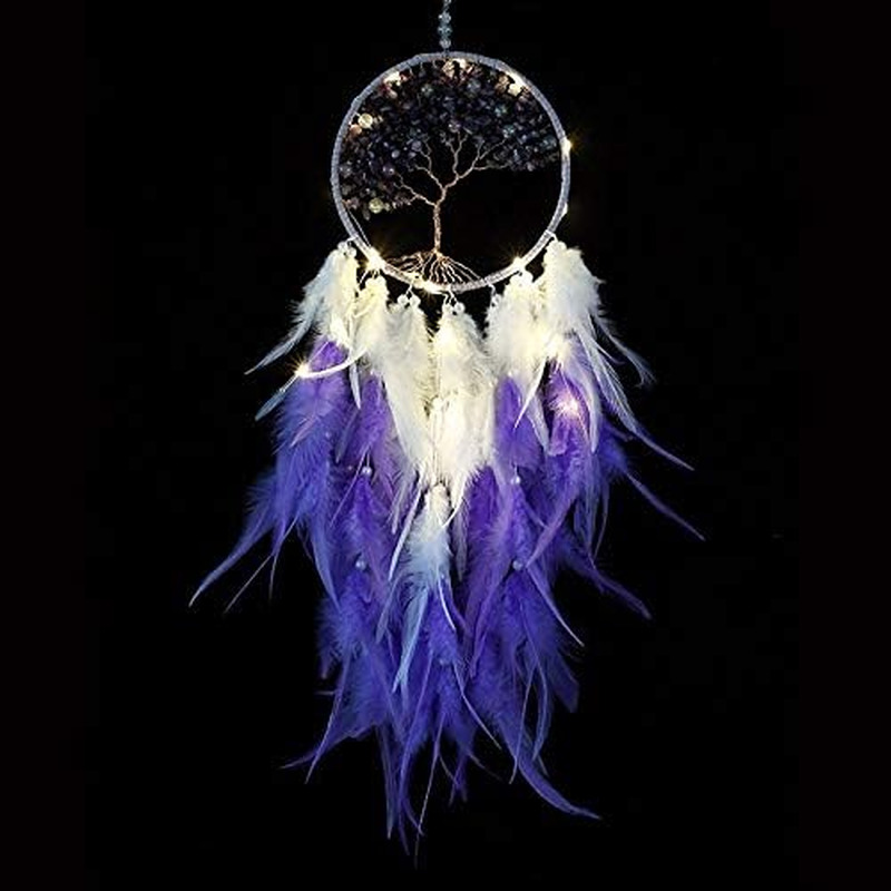 Dream Catcher Tree of Life with LED Lights, Handmade Feather Large Dre