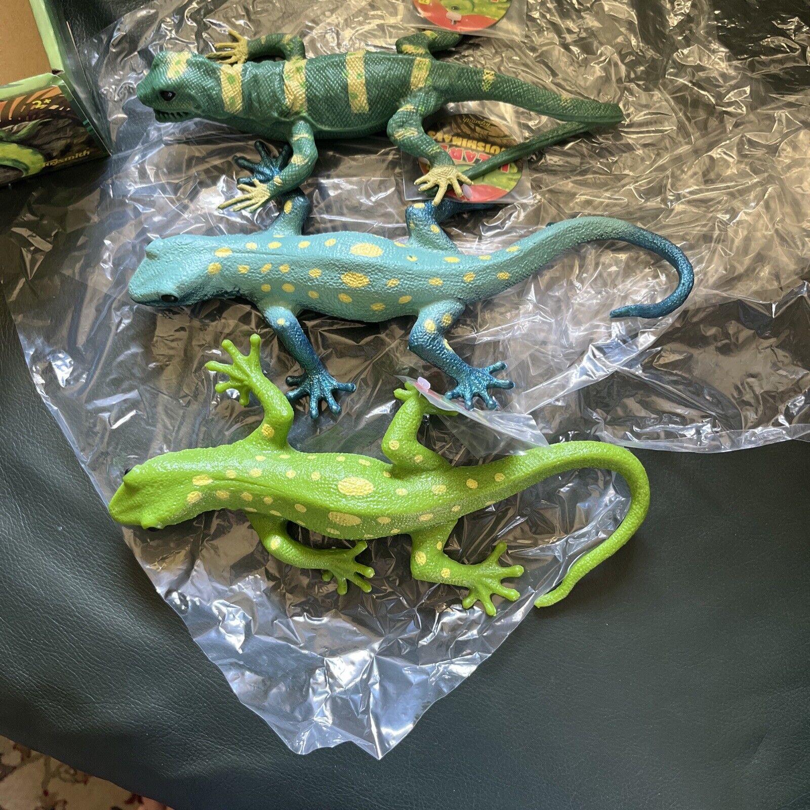 Toysmith Lizard Squishimals Light Green, Dark Green & Blue 3 Pack Bundle New