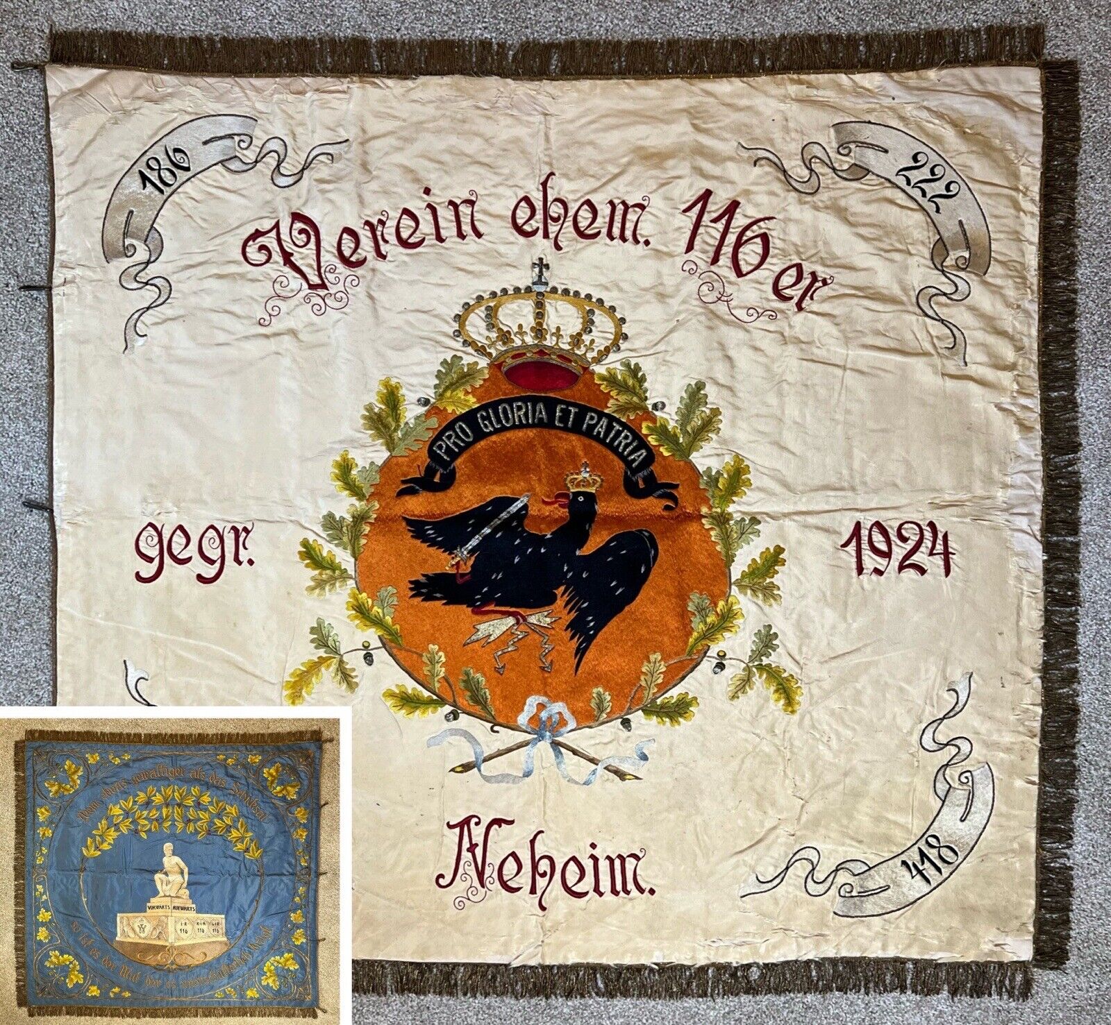 WW1 Imperial German Prussia Bavarian 116th Infantry Regiment Veteran Banner Flag
