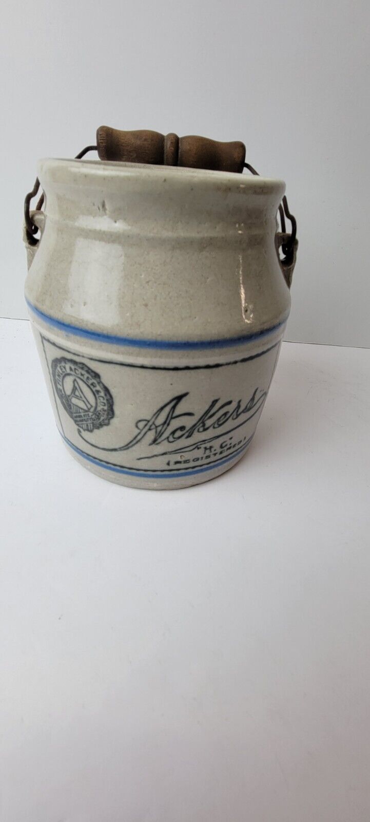 Vintage Stoneware Finley Acker & Co. CHEESE CROCK ACKERS