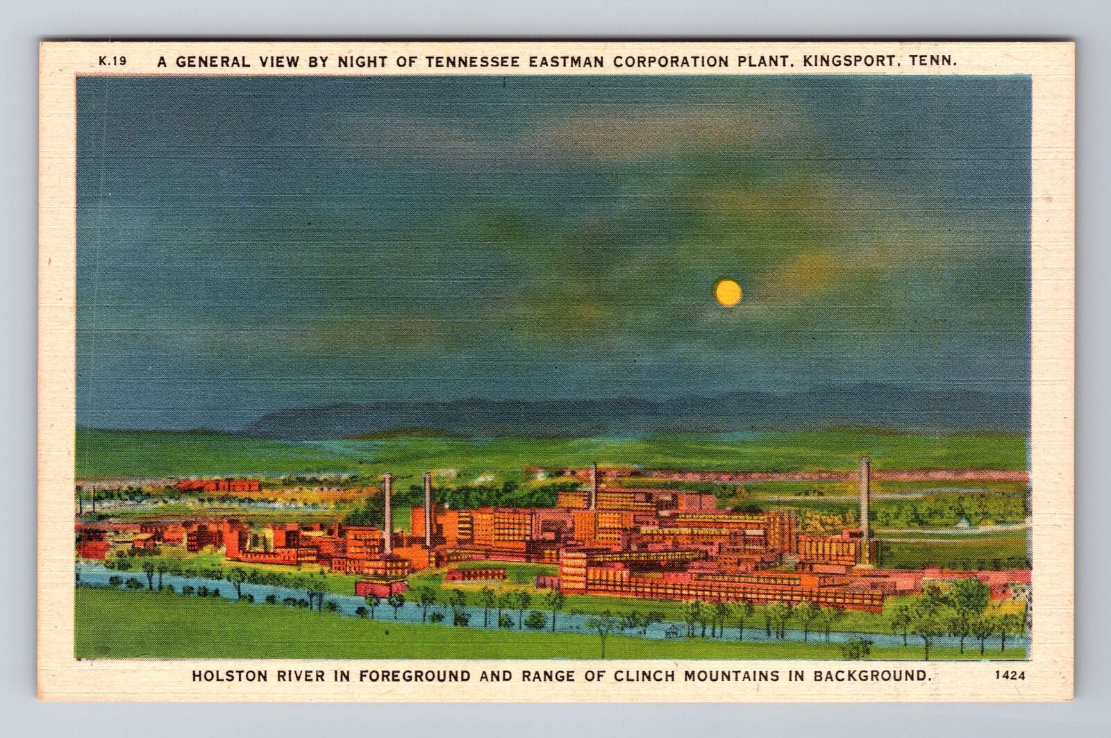 Kingsport TN-Tennessee, Eastman Corp Plant, Antique Vintage Souvenir Postcard