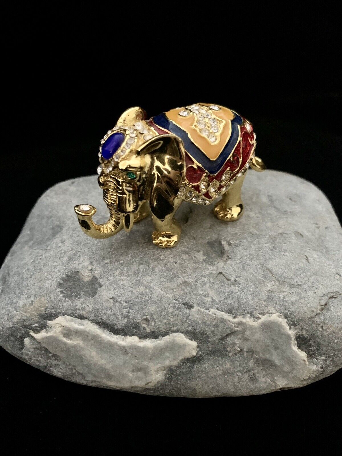 Bejeweled Victory Elephant Figurine Trinket Box