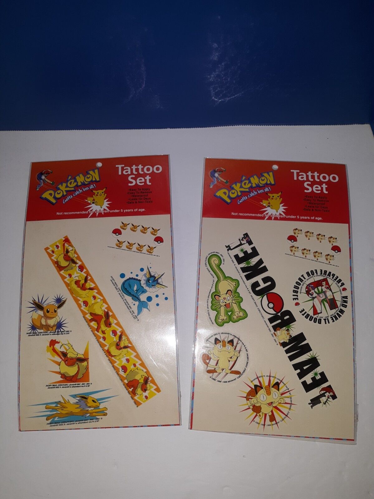 Vintage POKEMON Temporary Tattoos Lot Of 2 sealed Packages 1999 Play by Play