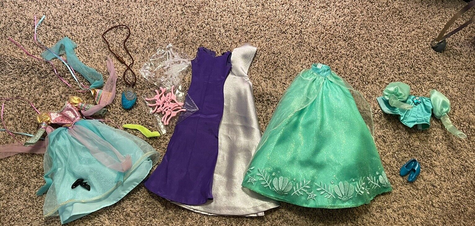 Disney Ariel Diamond Castle LE Dress Plus Rapunzel Barbie Lot Cloak Shoes Etc