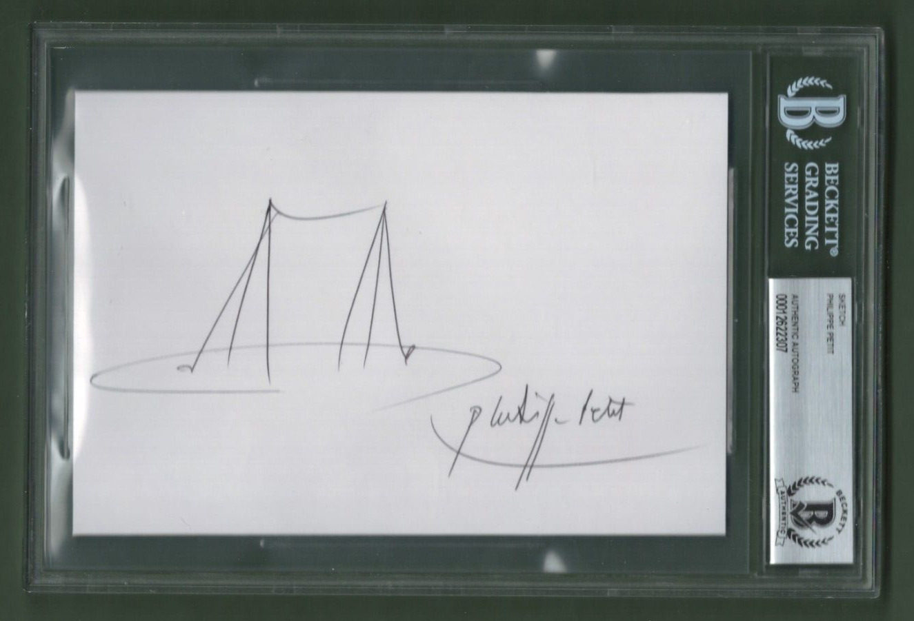 Philippe Petit Autographed Twin Towers Walker Sketch 5x7 Beckett BAS Certified