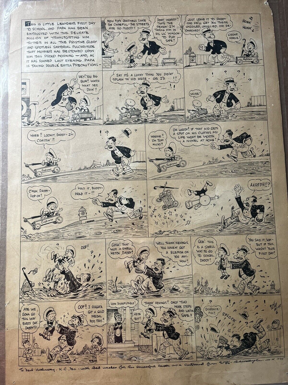 Comic Engraving Satire Inscribed And Signed By A.A. / Wally Wallgren