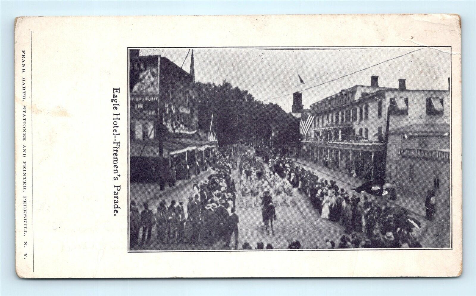 Postcard NY Peekskill 1898 Firemen\'s Parade from Eagle Hotel Fire Dept Band R69