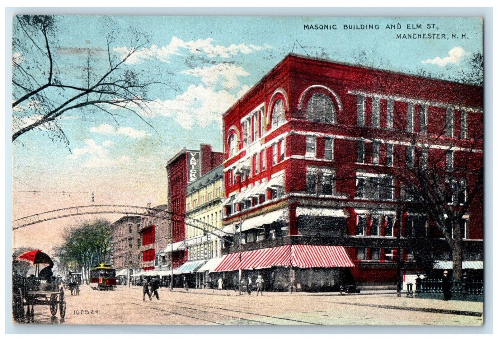 1913 Masonic Building Elm St. Manchester New Hampshire Vintage Antique Postcard