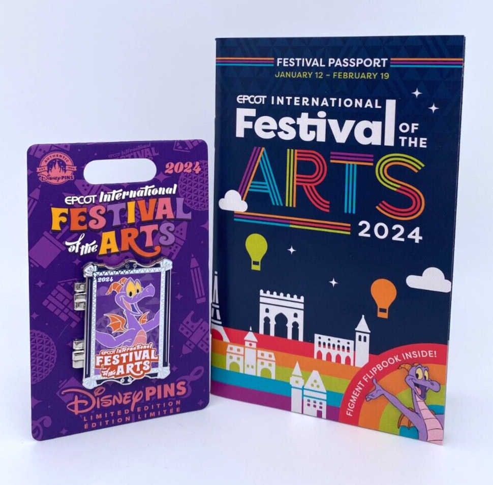 DISNEY PARKS EPCOT 2024 FESTIVAL OF THE ARTS FIGMENT LE HINGED PIN W/ PASSPORT