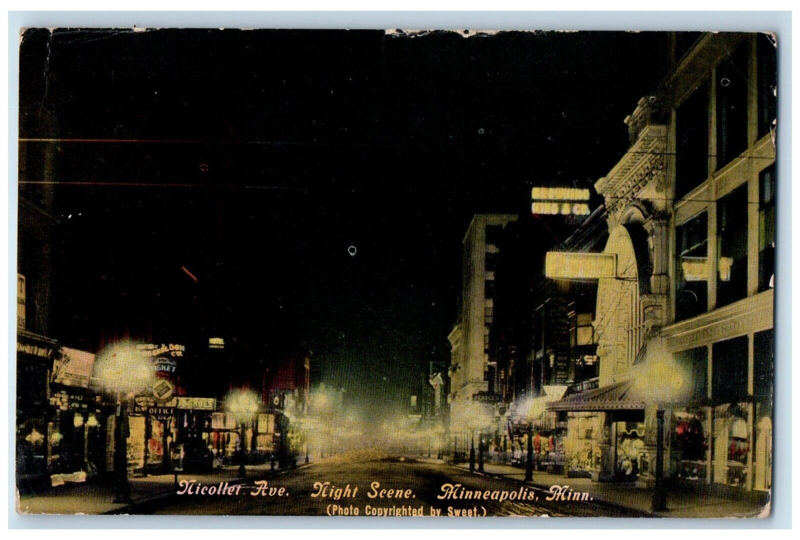 c1910 Nicollet Avenue Night Scene Minneapolis Minnesota Vintage Antique Postcard