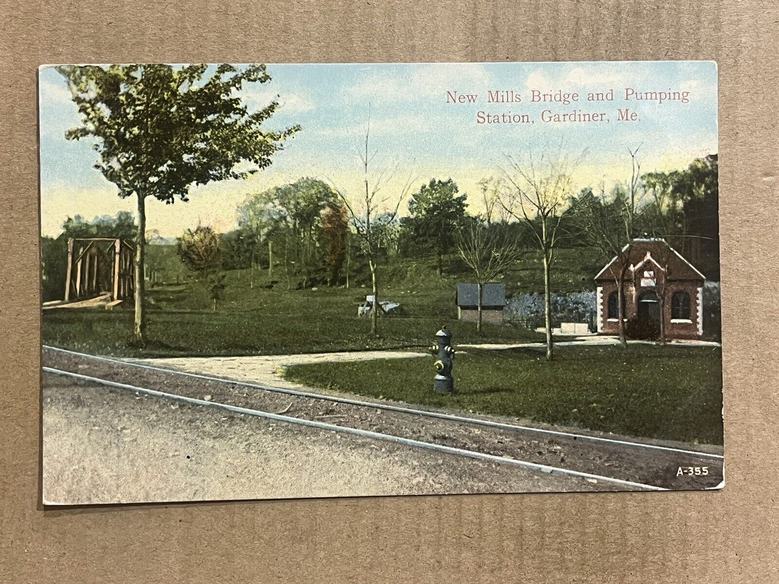 Postcard Gardiner ME Maine New Mills Bridge & Pumping Station Vintage c1910