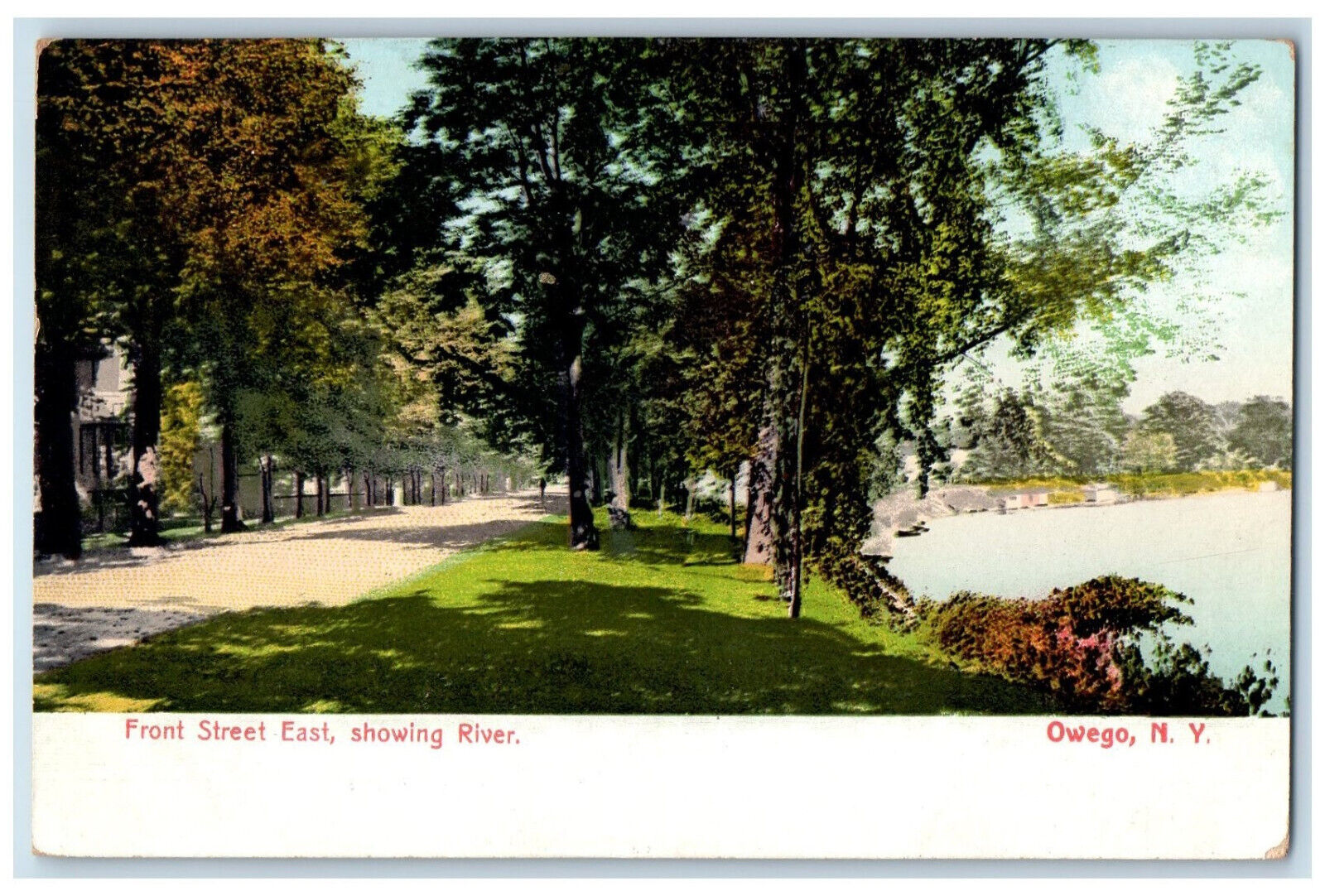 1911 Front Street East Showing River, Owego New York NY Antique Postcard