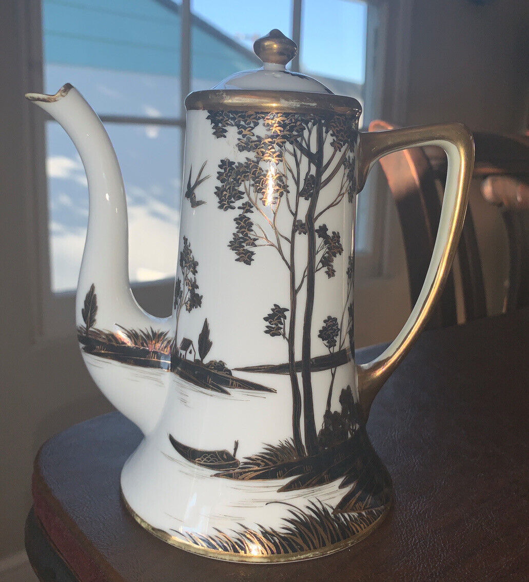 Noritake Teapot Or Coffee pot Stunning Vtg RARE  Browns Gold And White