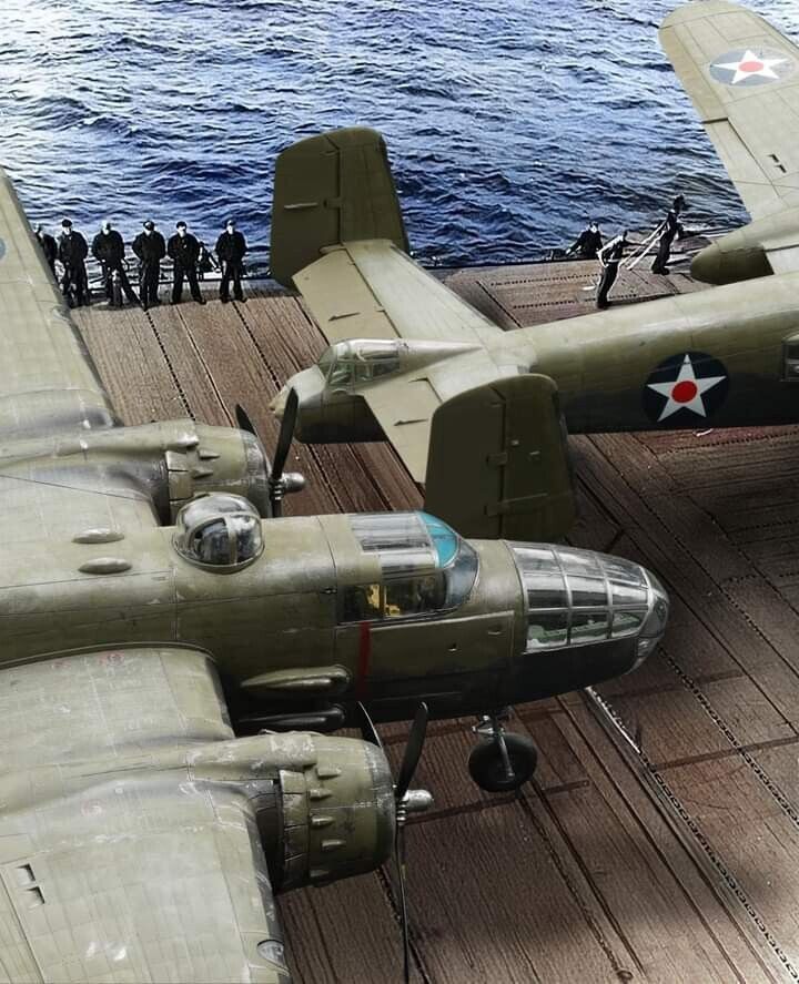 B25s of Doolittle\'s Raiders Aboard USS Hornet WWII WW2 Colorized #2074 4x6