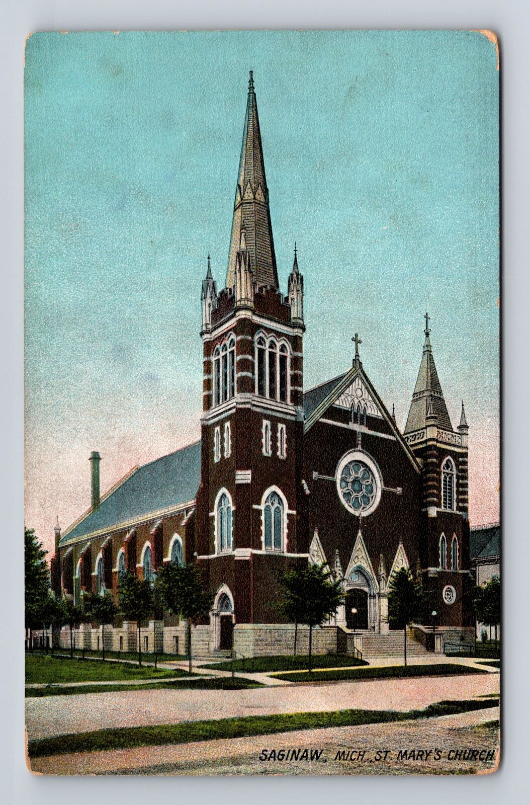 Saginaw MI- Michigan, St Mary's Church, Religion, Vintage Souvenir Postcard