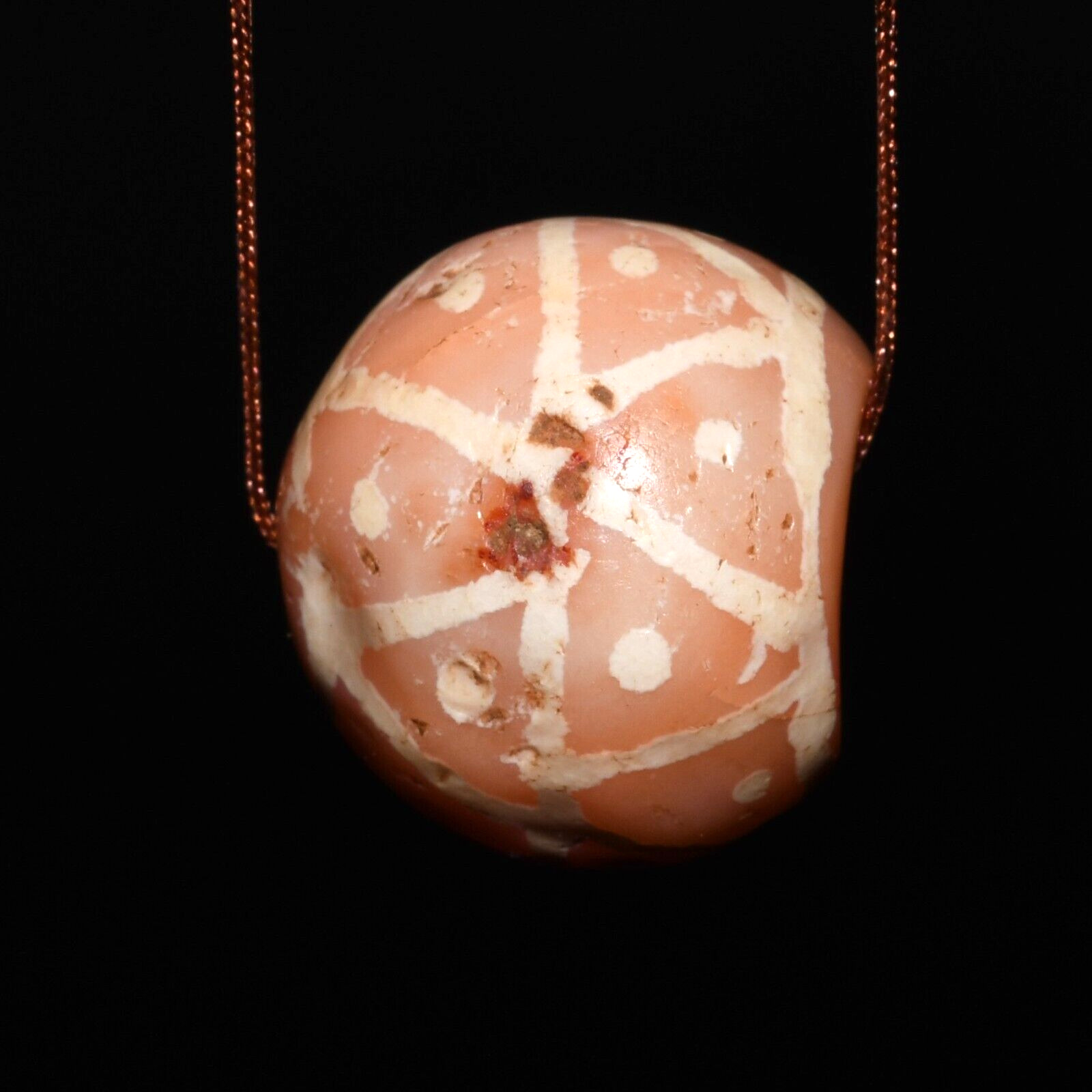 Ancient Round Etched Carnelian Bead in Excellent Condition Over 1500 Years Old