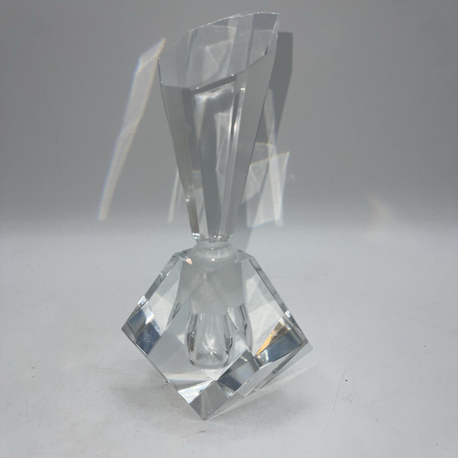 Vintage Perfume Bottle crystal Clear Cut Glass Mid Century Modern Vanity Topper