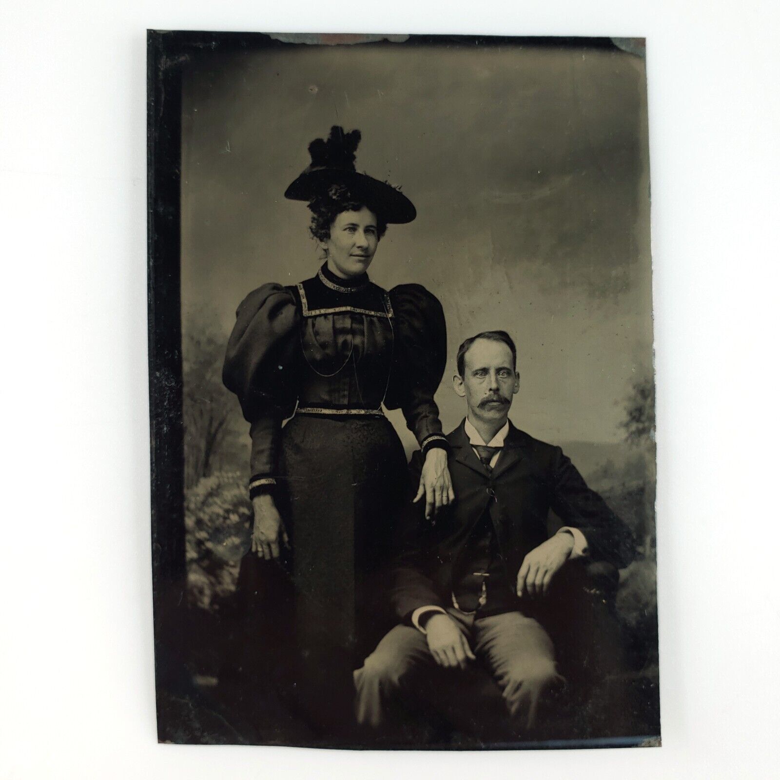 Wife Resting on Husband\'s Shoulder Tintype c1870 Antique 1/6 Plate Photo A3589