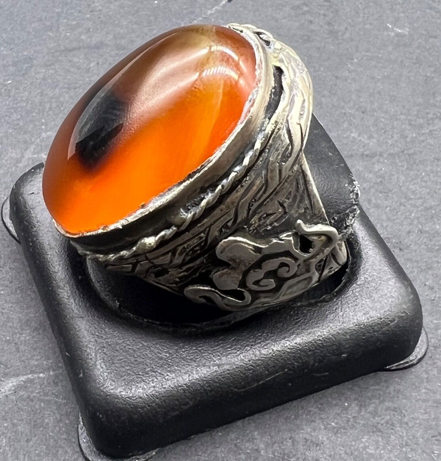 Wonderful Old Natural Agate Central Asian Turkman Jewelry Pure Sliver Ring