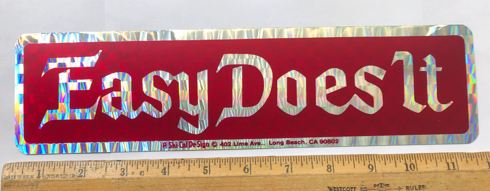 Vintage Easy Does It Prism Decal Bumper Sticker Prismatic Hippie Red 11.5” x 3”