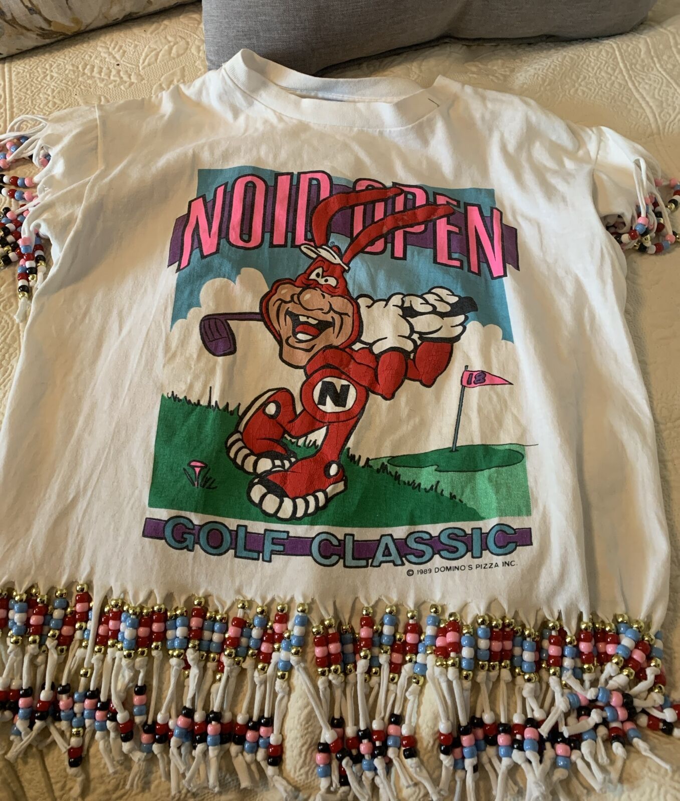 THE NOID DOMINO'S PIZZA MASCOT Noid CHARACTER vintage 1980s Beaded t-shirt
