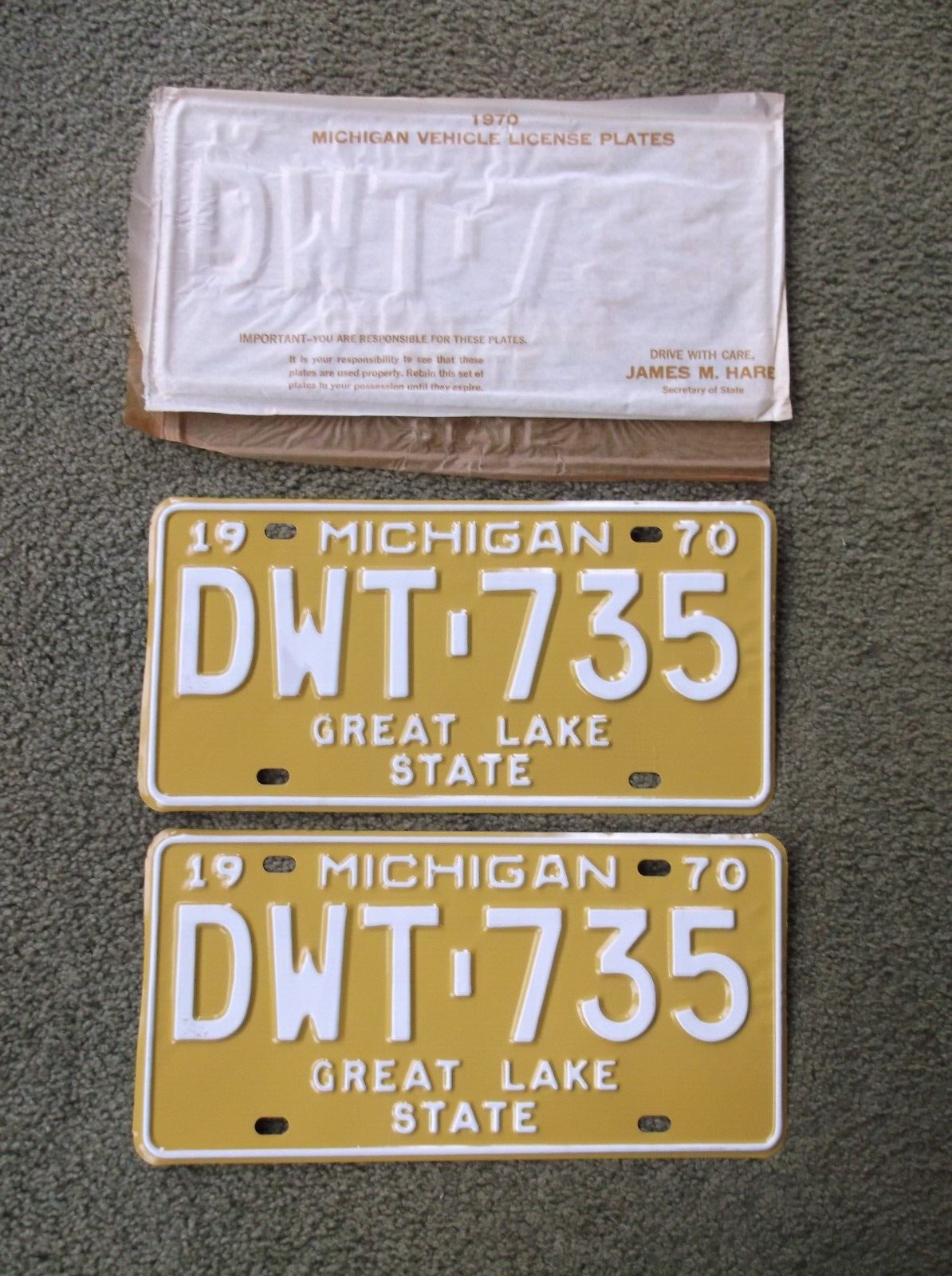 ✈✈🗽🗽  Michigan   1970  License Plates   PAIR    Oakland University NOS