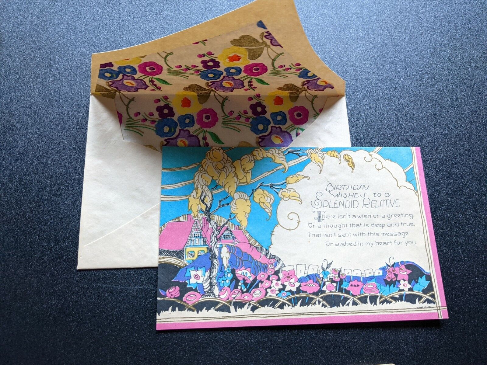 Vintage Unused Relative Birthday Greeting Card w/ Original Envelope 1920s NOS