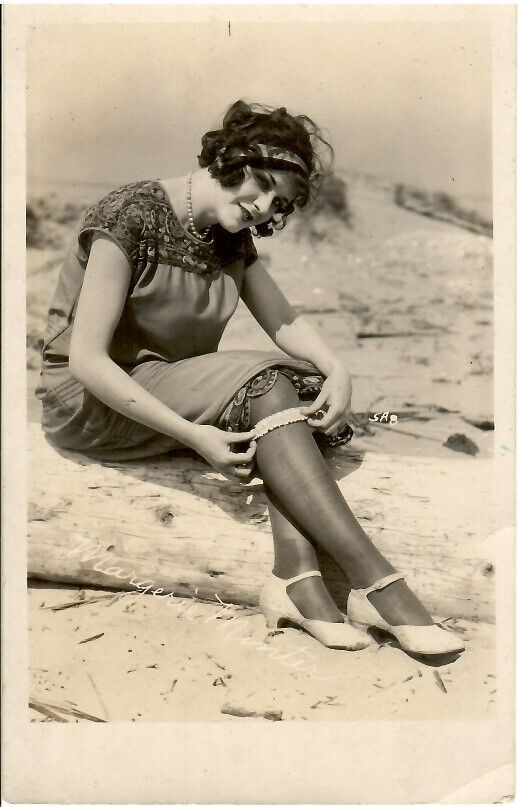 1900\'s Original RPPC ~ Cute Brunette Enjoying The Outdoors