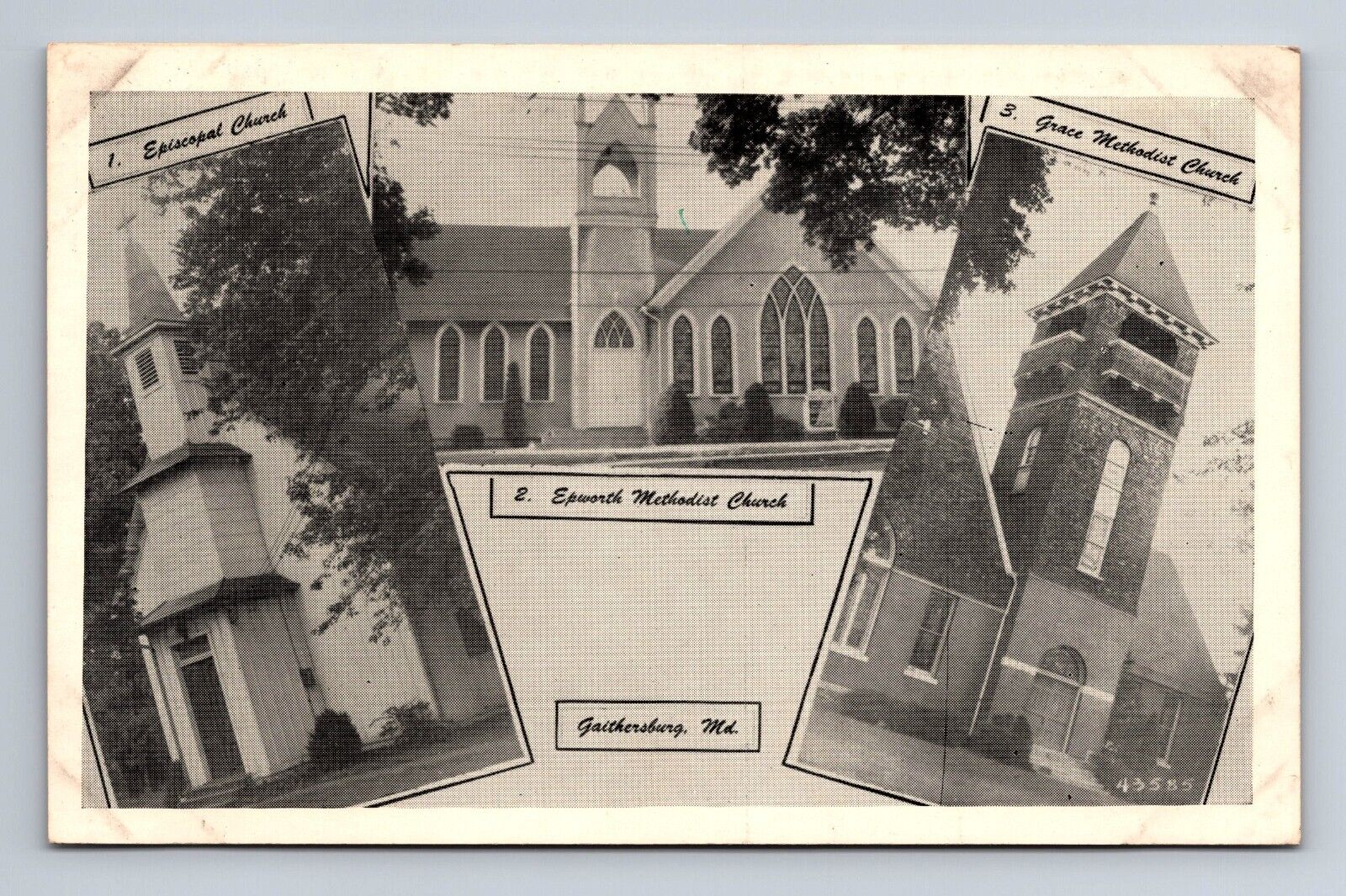 Gaithersburg Maryland Episcopal Church, Epworth & Grace Methodist Postcard