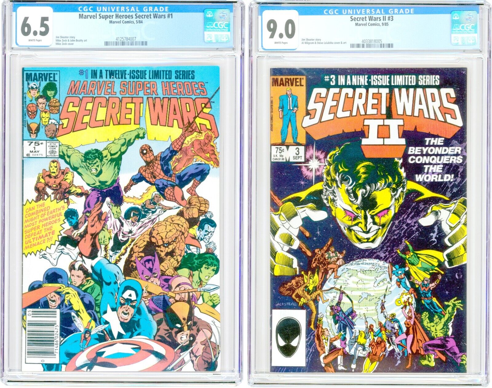 Marvel SUPER-HEROES SECRET WARS #1 CGC 6.5 + SECRET WARS II #3 CGC 9.0 Key SET