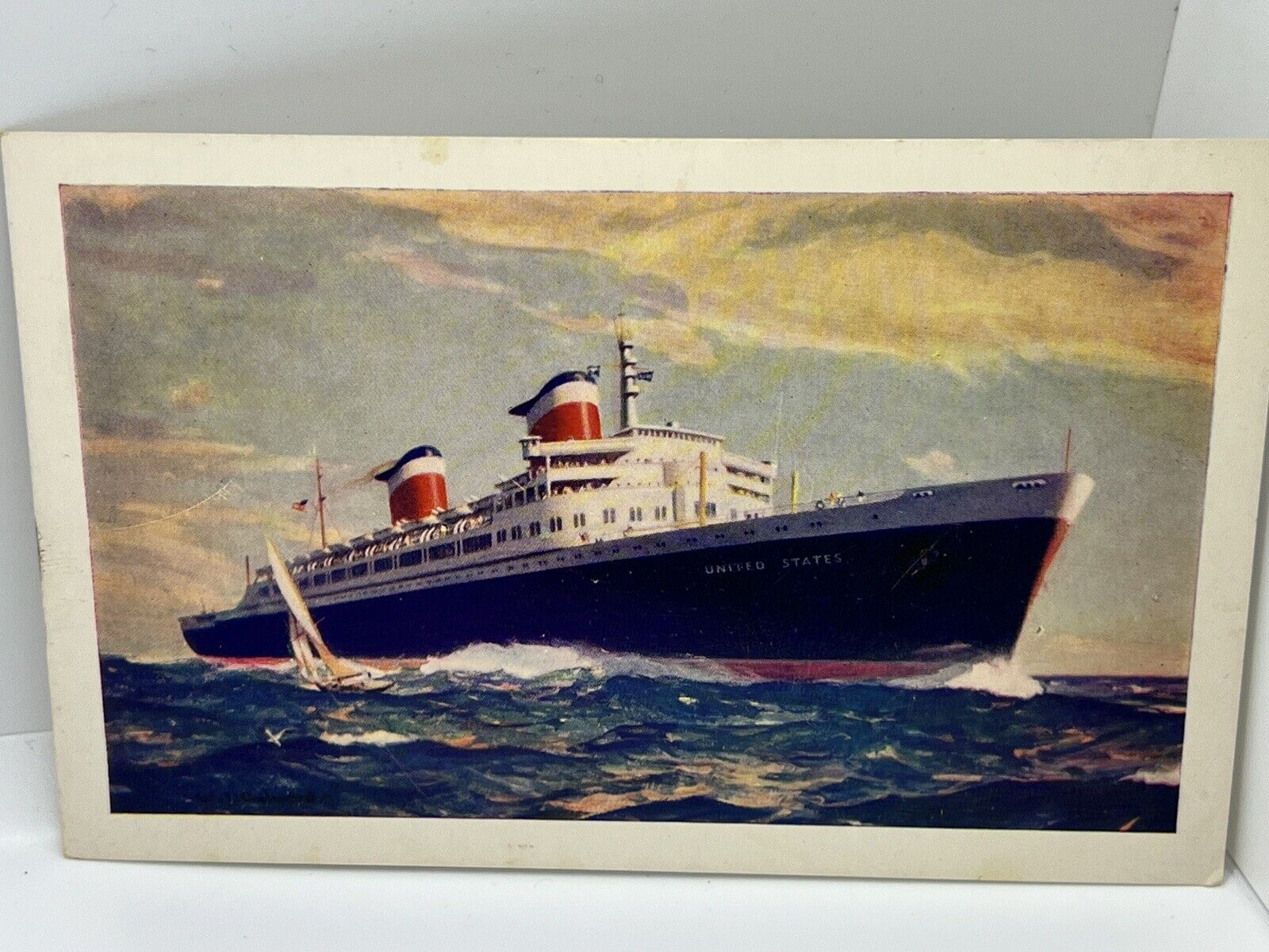 Postcard SS United States Ship out At Sea Unposted