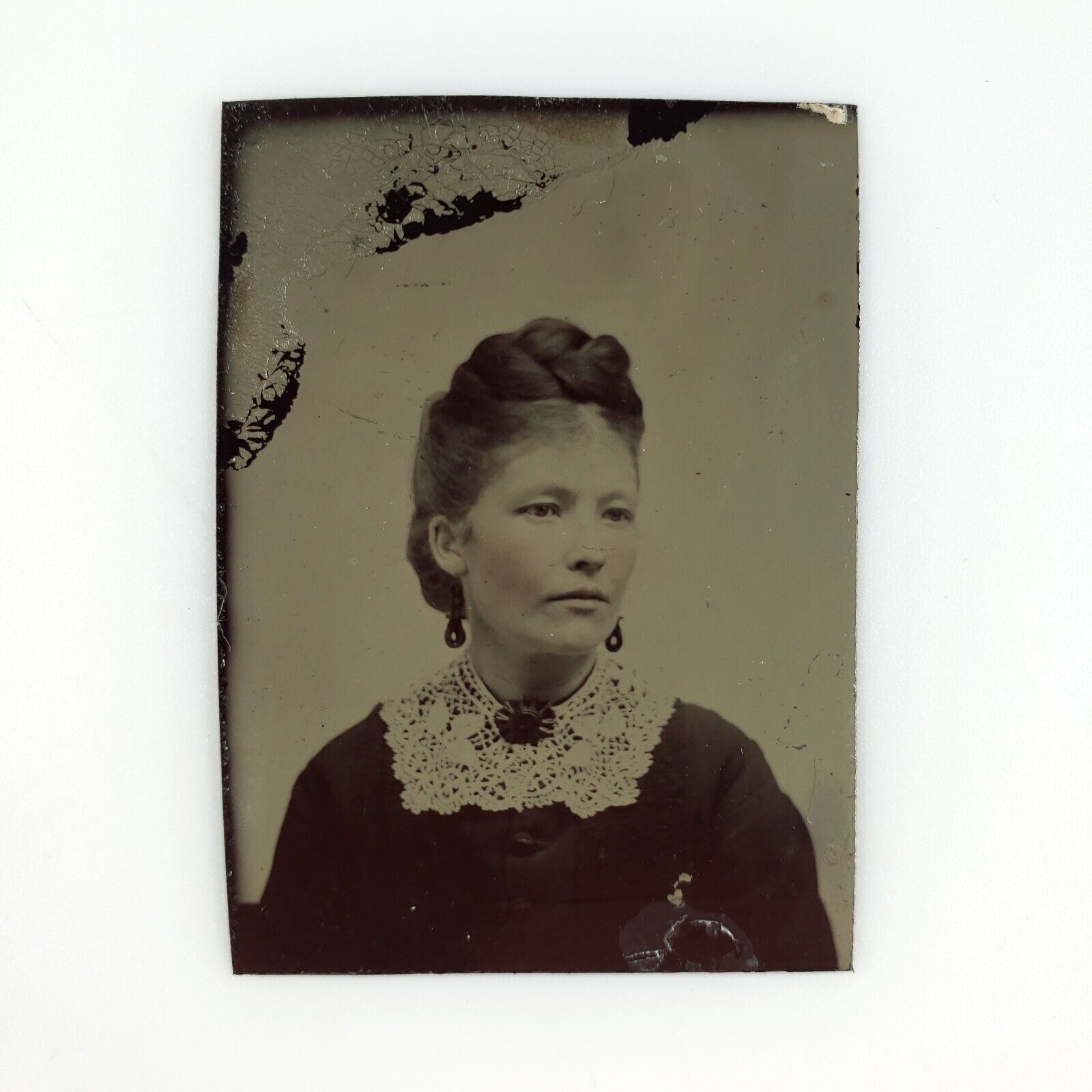 Braided Hair Young Woman Tintype c1870 Antique 1/16 Plate Cute Lady Photo A3607