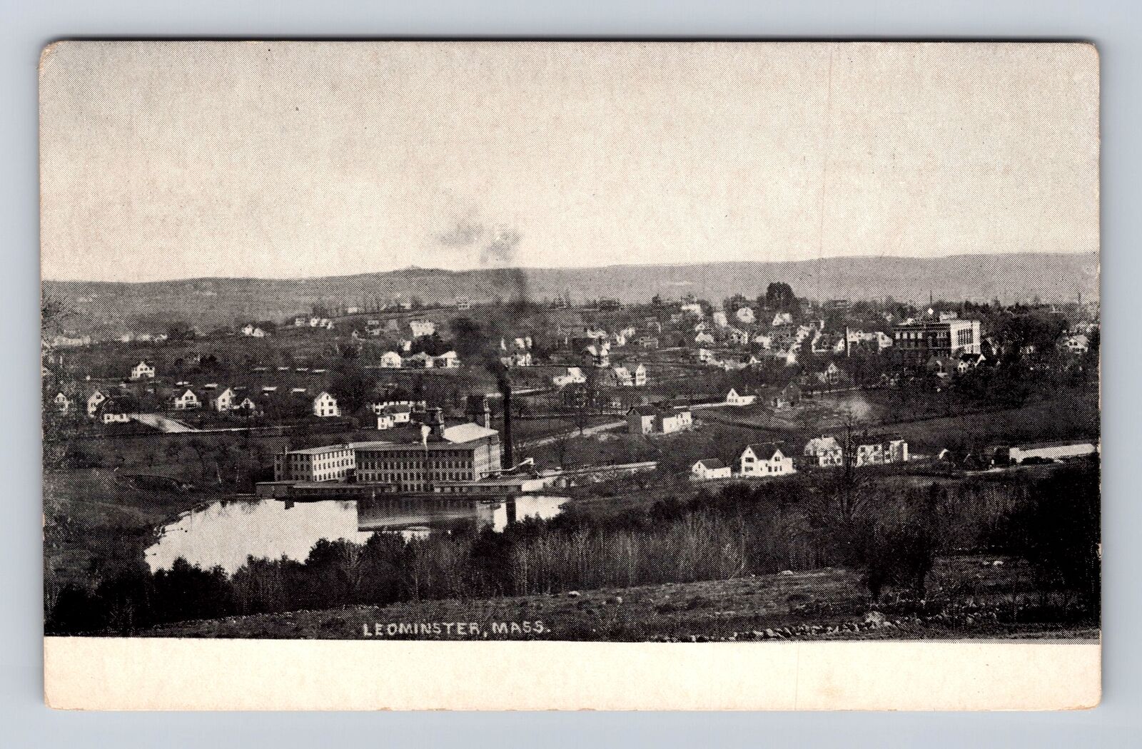 Leominster MA-Massachusetts, Aerial Of Town Area, Antique, Vintage Postcard