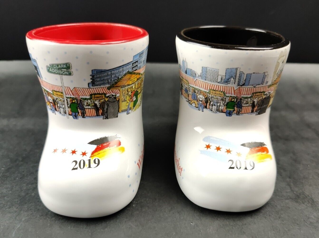 2 Christkindlmarket Collectible Ceramic Mug 2019 Chicago Wrigleyville Boot-Shape