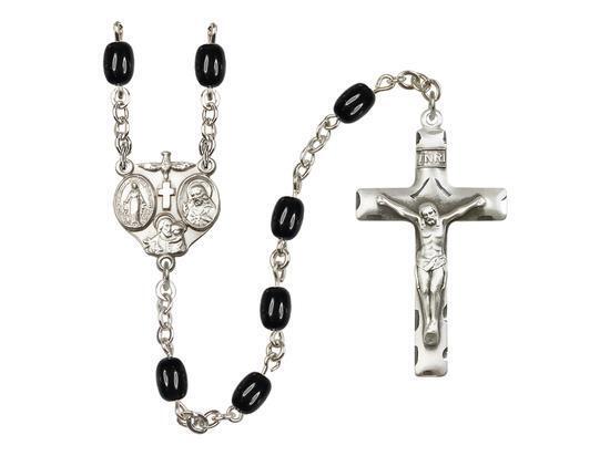4x8mm Silver Plated Elegant Black 3-Way Rosary Handmade in USA