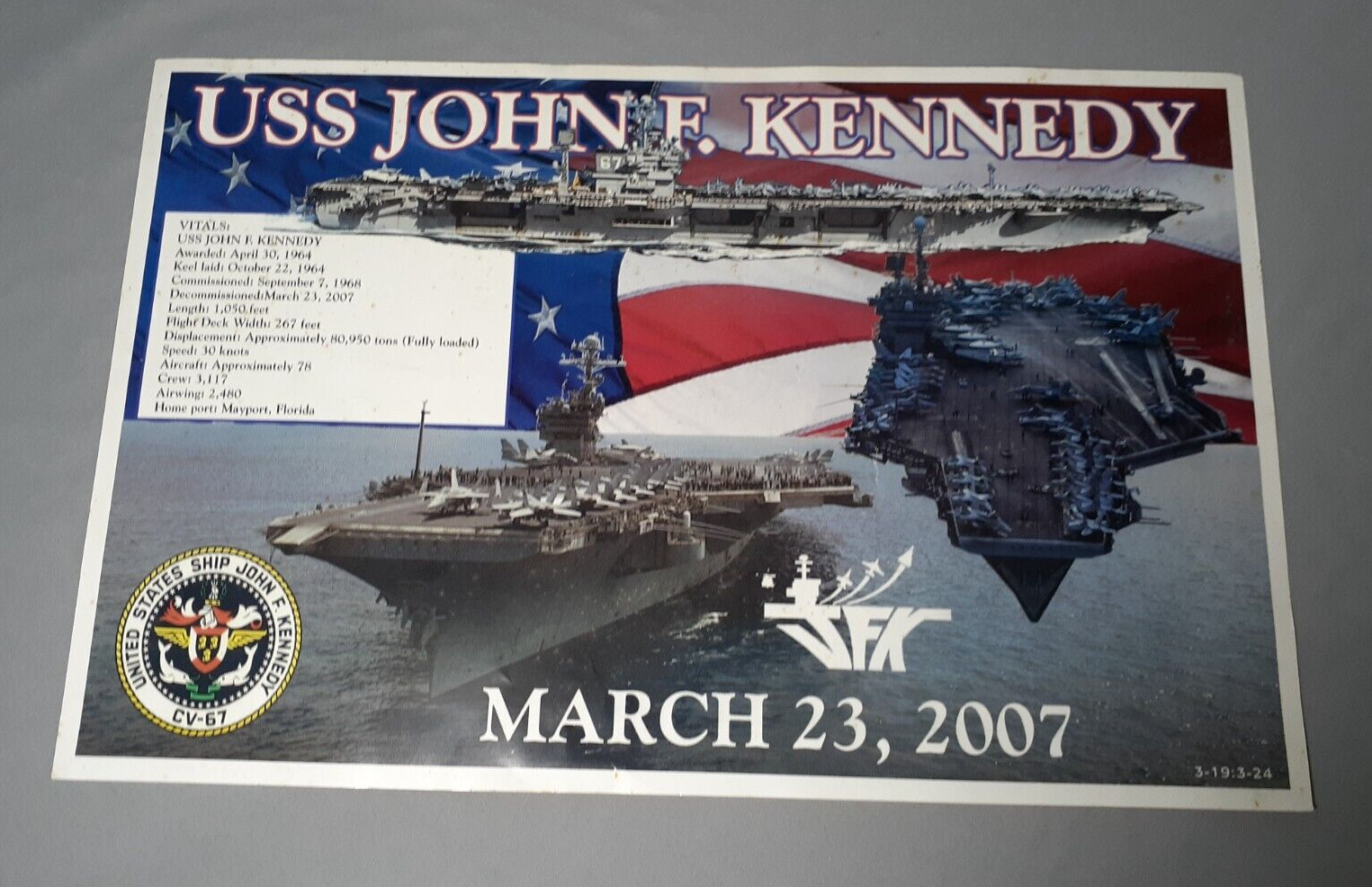 USS John F. Kennedy CV-67 Decommissioning Large Pamplet March 23, 2007.