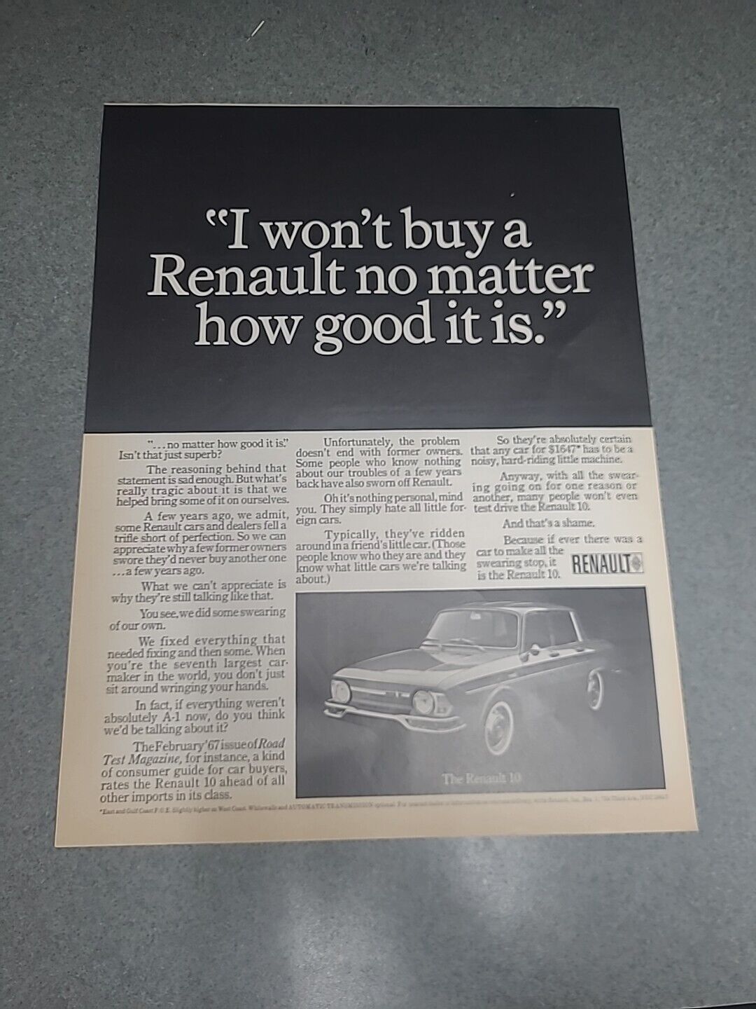 Renault 10 Print Ad 1967 10x13 Great To Frame 